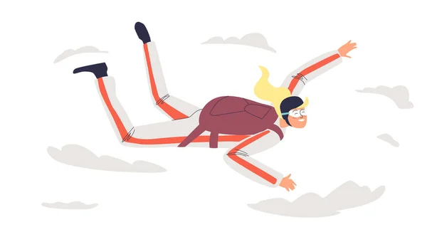 Γυναίκα που κάνει ελεύθερη πτώση με αλεξίπτωτο. Skydivers θηλυκό ακραία άλματα, ελεύθερη πτώση — Διανυσματικό Αρχείο