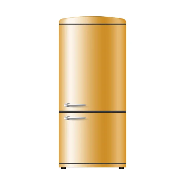 Realistic yellow refrigerator. Modern fridge for kitchen interior in retro style isolated — Stock Vector