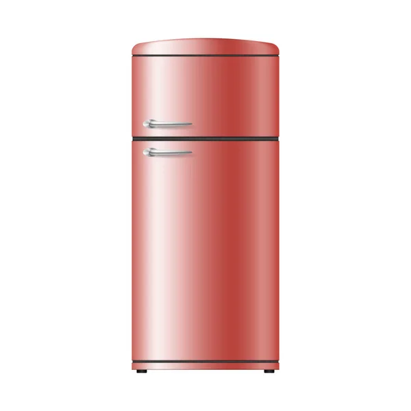 Ρεαλιστικό ρετρό ψυγείο απομονωμένο. Vintage ψυγείο σε κόκκινο χρώμα σε λευκό φόντο — Διανυσματικό Αρχείο