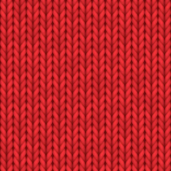 Tessitura realistica a maglia, motivo a maglia senza cuciture o ornamento di maglieria in lana rossa — Vettoriale Stock