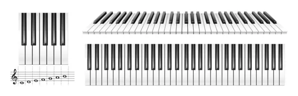 Teclas de piano realistas. Teclado de instrumento musical vista superior. Teclas de piano blanco y negro — Archivo Imágenes Vectoriales