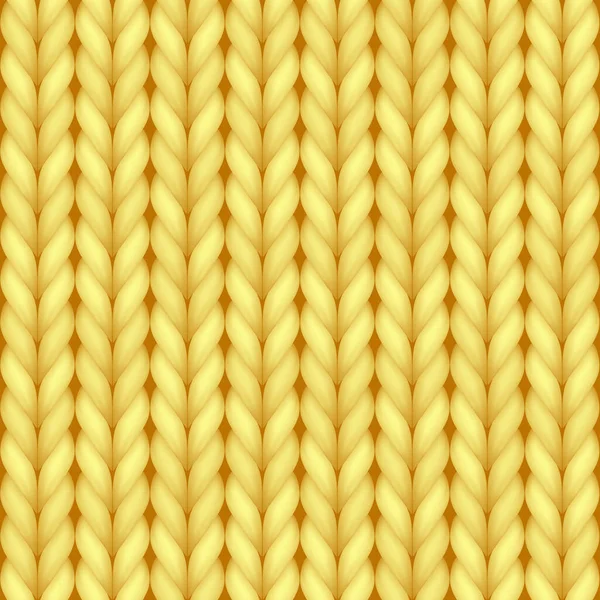 Patrón sin costura de textura de punto realista amarillo de lana acogedora. Plantilla de fondo de fibra suave — Vector de stock