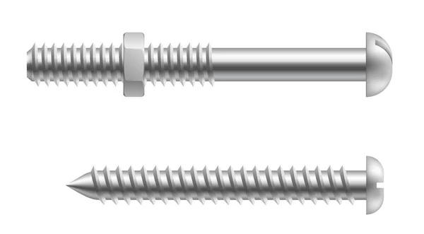 现实的金属螺丝。用于固定、修理和建造的建筑硬件物体 — 图库矢量图片