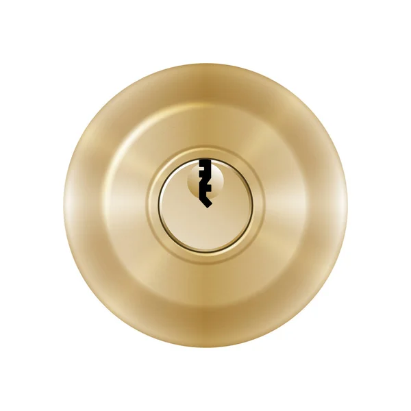 Cirkelnyckelhålsmall för skåp, dörrhandtag eller hänglås. Realistiska gyllene nyckelhål mockup — Stock vektor