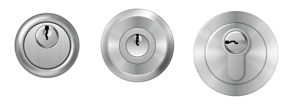 Metalowe dziurki na klucze, realistyczne szablony na białym tle — Wektor stockowy
