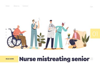 Hemşire yaşlı hasta konseptini kötüye kullanıyor. Doktor yaşlı kadına bağırıyor.