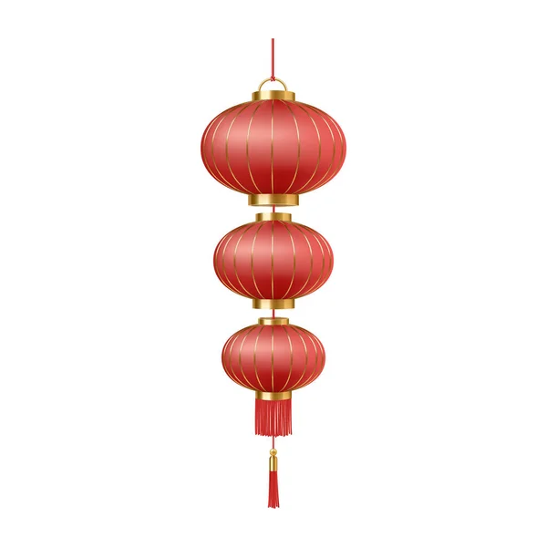 Lanterna chinesa realista isolado. ano novo asiático lâmpada vermelha, festival 3d decoração tradicional — Vetor de Stock