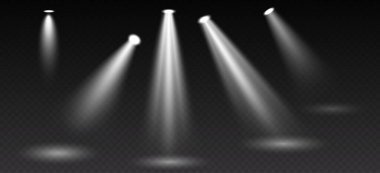 Sahnede, sahnede, podyumda ışıklar parlıyor. Spot ışıklarıyla parlıyor. Lens aydınlatma efekti