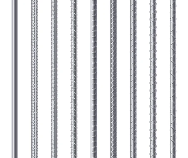 Rebars, metal reinforcement steel rods isolated on white background. Construction metal armature — Stock Vector