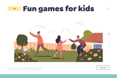 Çocuklar için eğlenceli bir iniş konsepti. Mutlu çocuklarla açık havada oyun oynamak.