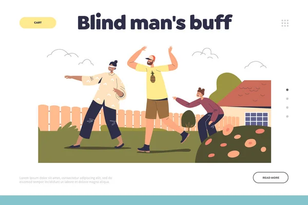 Slepý muž buff koncept přistávací stránky se šťastnou rodinou aktivní volnočasové aktivity venku — Stockový vektor