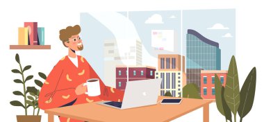 Şehir merkezindeki modern uzay merkezinde dizüstü bilgisayarla çalışan serbest çalışan bir adam.