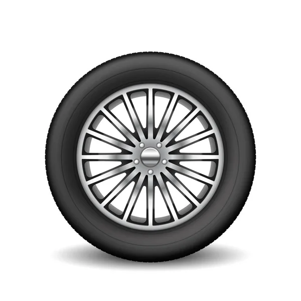 Elemento carro pneu isolado no fundo branco. Jante de roda realista, pneu de borracha sobressalente para condução —  Vetores de Stock