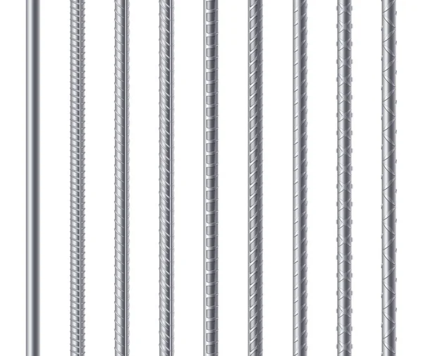 Metal endless rebars, reinforcement steel reinforced rods. Construction metal armature — Stock Vector