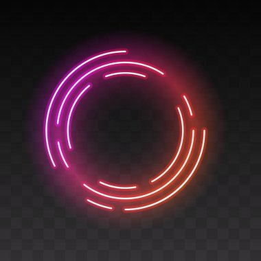 Şeffaf arkaplan üzerinde parıldayan parlak neon pembe daire. Modern yuvarlak çerçeve