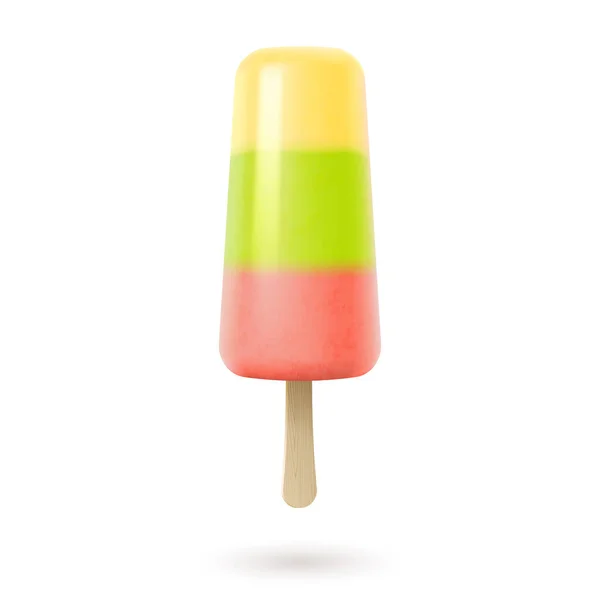 Crème glacée aux fruits, sucrée sur bâton, popsicle fruitée congelée. Dessert estival coloré de jus frais — Image vectorielle