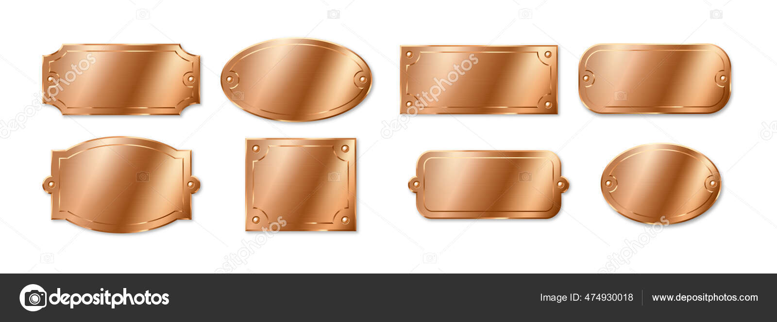 Bronze or copper plates, empty name plaques. Business identification tags  or badges for office door Stock Vector by ©zuperia 474930018