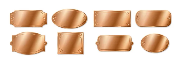 Placas de bronce o cobre, placas de nombre vacías. Etiquetas de identificación comercial o insignias para puerta de oficina — Vector de stock