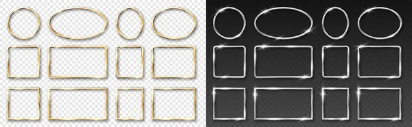 Золоті та срібні круглі рамки встановлені. 3d реалістичне геометричне коло і прямокутна межа — стоковий вектор