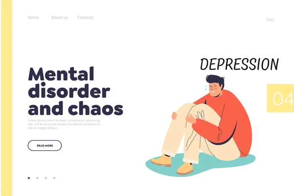 Disturbo mentale e caos concetto di landing page con ansioso uomo depresso sul pavimento — Vettoriale Stock