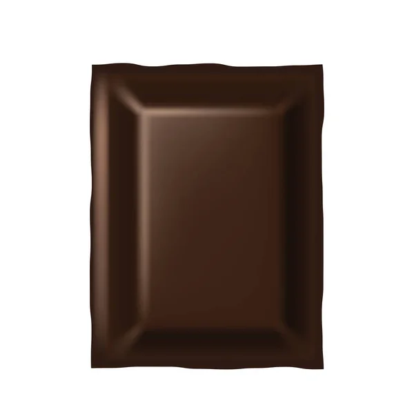 Peça de chocolate escuro realista. Brown delicioso bar mock up. Cacau produto saboroso, sobremesa amarga —  Vetores de Stock