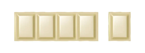 Barre de chocolat blanc et morceau isolé sur fond blanc. Morceaux réalistes de chocolat crémeux — Image vectorielle