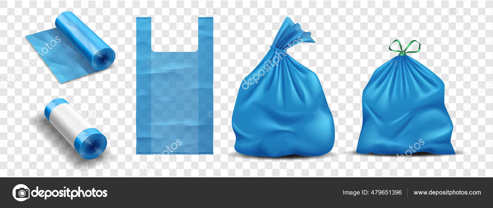 Plastiktüten für Müll, Müll und Abfall. Polyethylen-Müllsack mit Schnur,  Rolle neuer Säcke Stock-Vektorgrafik von ©zuperia 479651396