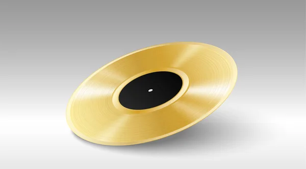 Realistische Gold-Schallplatte mit Grammophon. Goldene Retro-Musik-Schallplatte. Preis — Stockvektor