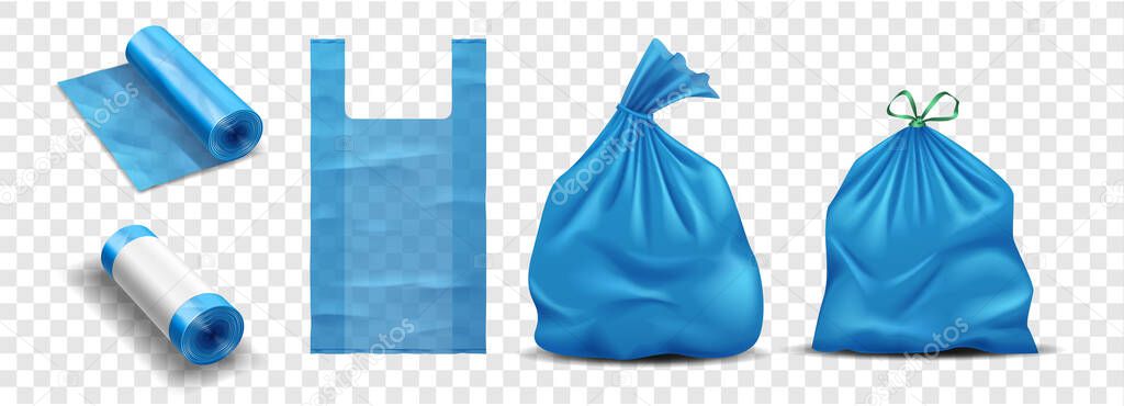Plastic bag for trash, garbage and rubbish. Polyethylene trashbag with string, roll of new sacks