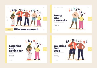 İnsanların gülüp eğlendiği bir sürü iniş sayfası. Eğlenceli anlar ve komik hikaye konsepti
