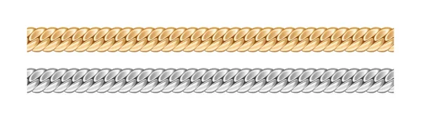 Realistische Gold- und Silberketten. Goldene und verchromte Metallverbindung für Dekoration oder Schmuck — Stockvektor