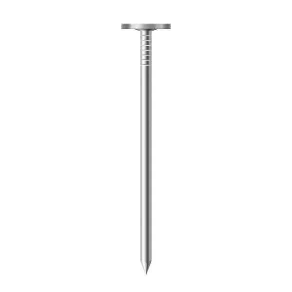 Metal nail with round steel cap side view on white background. Realistic carpentry tool icon — Stock vektor