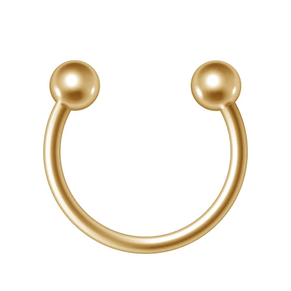 Golden piercing jewelry, 3d gold pierce nose ring. Beauty accessory earrings for body decoration —  Vetores de Stock