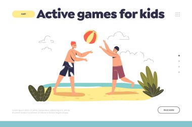 Sahilde voleybol oynayan çocukların iniş sayfası konsepti için aktif oyunlar