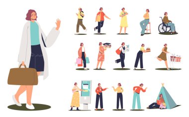 Kadın yaşam tarzı: kadın çalışma, çocuklarla vakit geçirme, alışveriş torbaları, hediyeler, bebek bakımı