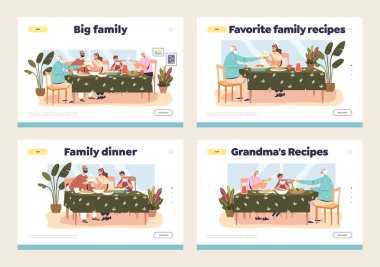 Aile yemeği konsepti, aileler ve çocukların evde toplandığı şenlikli yemek sayfaları.