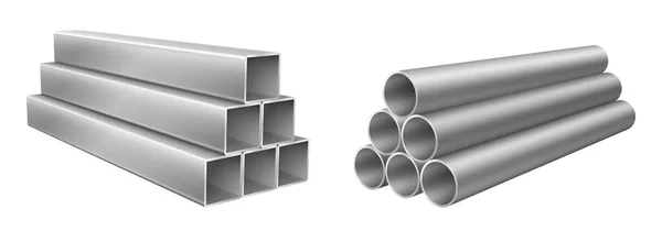 Rohre stapeln, quadratische und runde Metall- oder PVC-Rohrleitungen sammeln — Stockvektor