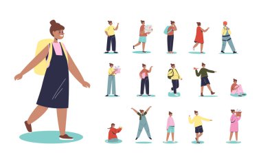 Farklı durumlarda sırt çantalı ve poz veren Afrikalı Amerikalı kız.