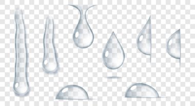 Gerçekçi temiz su damlacıkları, yağmur. Şeffaf üzerinde sıvı kabarcıklar kümesi