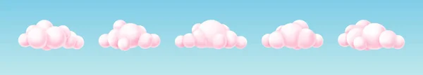 Cartoon roze wolken onder. Sky panorama met pluizige bubble cloudscape collectie op blauwe achtergrond — Stockvector