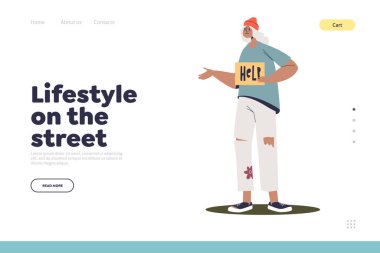 Evsiz bir kadının para dilendiği sokak konseptinde yaşam tarzı.