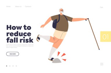 Sonbahar risk konseptini azaltmak için kıdemli bir adam bastonla yürürken tökezler ve düşer.
