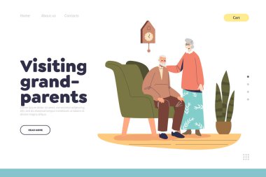 Yaşlı bir adam ve yaşlı bir kadınla büyük anne ve büyük baba konsepti evde mutlu bir son sınıf çifti ziyaret ediyor.