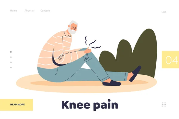 Térd fájdalom koncepció leszállási oldal idős férfi szenved a fájdalom a lábát — Stock Vector