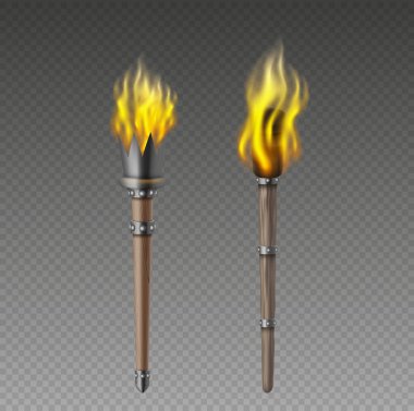 Olimpiyat oyunları açılış töreni için antik Yunan meşalesi seti. Alevli alevli kavalyeler