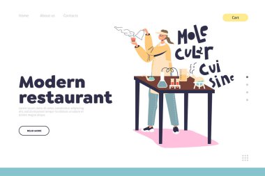 Kadın aşçının moleküler mutfak yaptığı modern restoran konsepti.