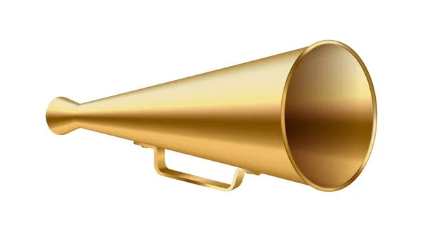 Icono de cuerno de megáfono retro dorado. Altavoz de oro vintage realista — Vector de stock