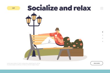 Sosyalleş ve rahatla. İniş sayfası konsepti. Akıllı telefon kullan.