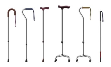Gerçekçi bastonlar. Üç boyutlu baston ve koltuk değnekleri. Engelli hasta için tıbbi malzemeler.