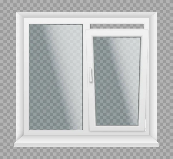 Okno z białą ramą z tworzywa sztucznego, parapety i panele szklane, architektura i element wyposażenia wnętrz — Wektor stockowy